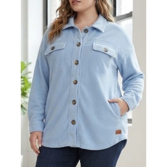 Simply Southern Sweaters - Simply Southern Sky Blue Fleece Shacket Button Front Shirt Jacket XXL Oversized
